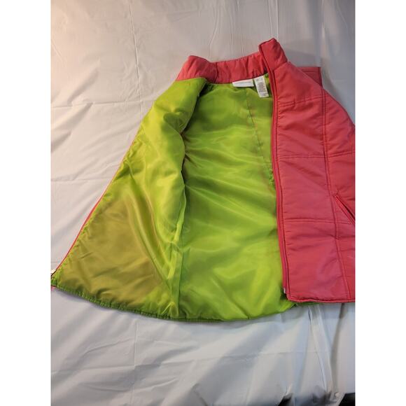 Liz Claiborne Women's Puffer Vest Full Zip Pockets Hot Pink w/Neon Green Small - Picture 8 of 10
